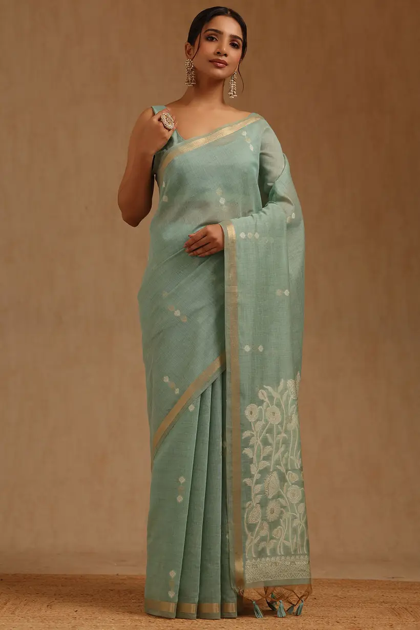 Powder Blue Chanderi Woven Design Saree